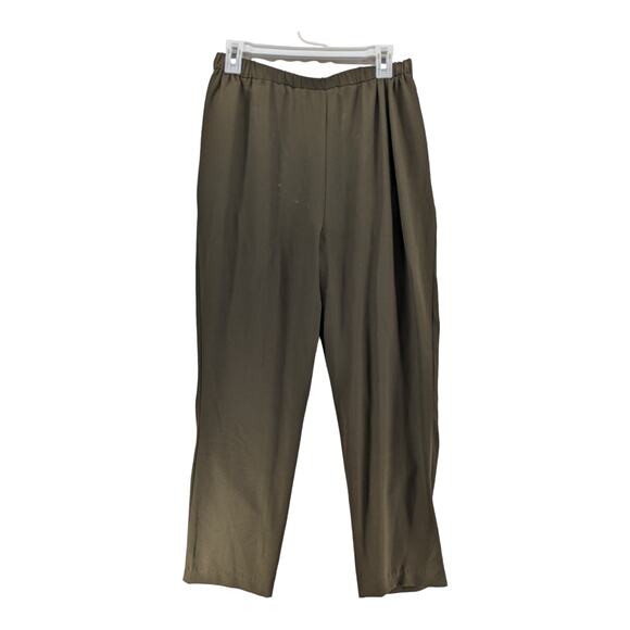 Forever 21 Straight Leg Dress Pants M Olive High Rise Pleated Front Elastic Back - Picture 3 of 9